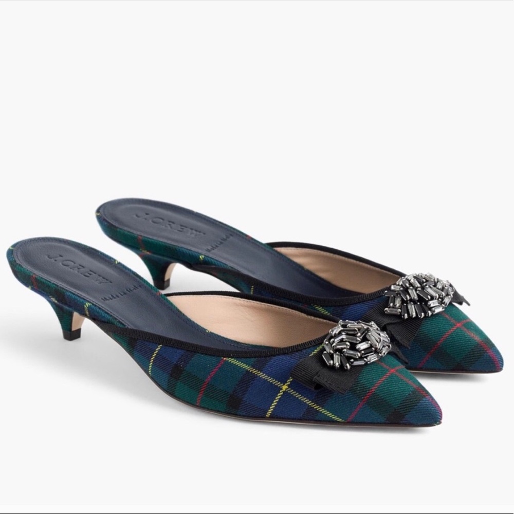 NWOT! J. Crew Plaid Kitten Mule